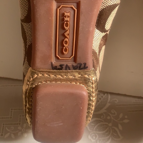 Y2K COACH SIGNATURE SUMMER FLATS DRIVING LOAFERS 6M MONOGRAM JACQUARD GOLD KHAKI - Picture 11 of 14